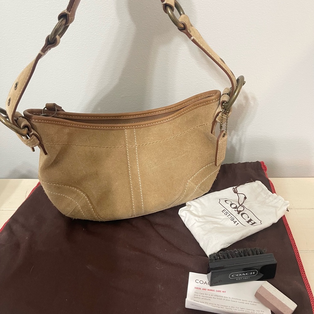 Coach Y2K Tan Suede Shoulder Bag